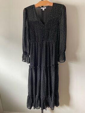 Topshop Cottagecore Polka Dot Tiered Midi Dress Chiffon Vintage Inspired Size 2